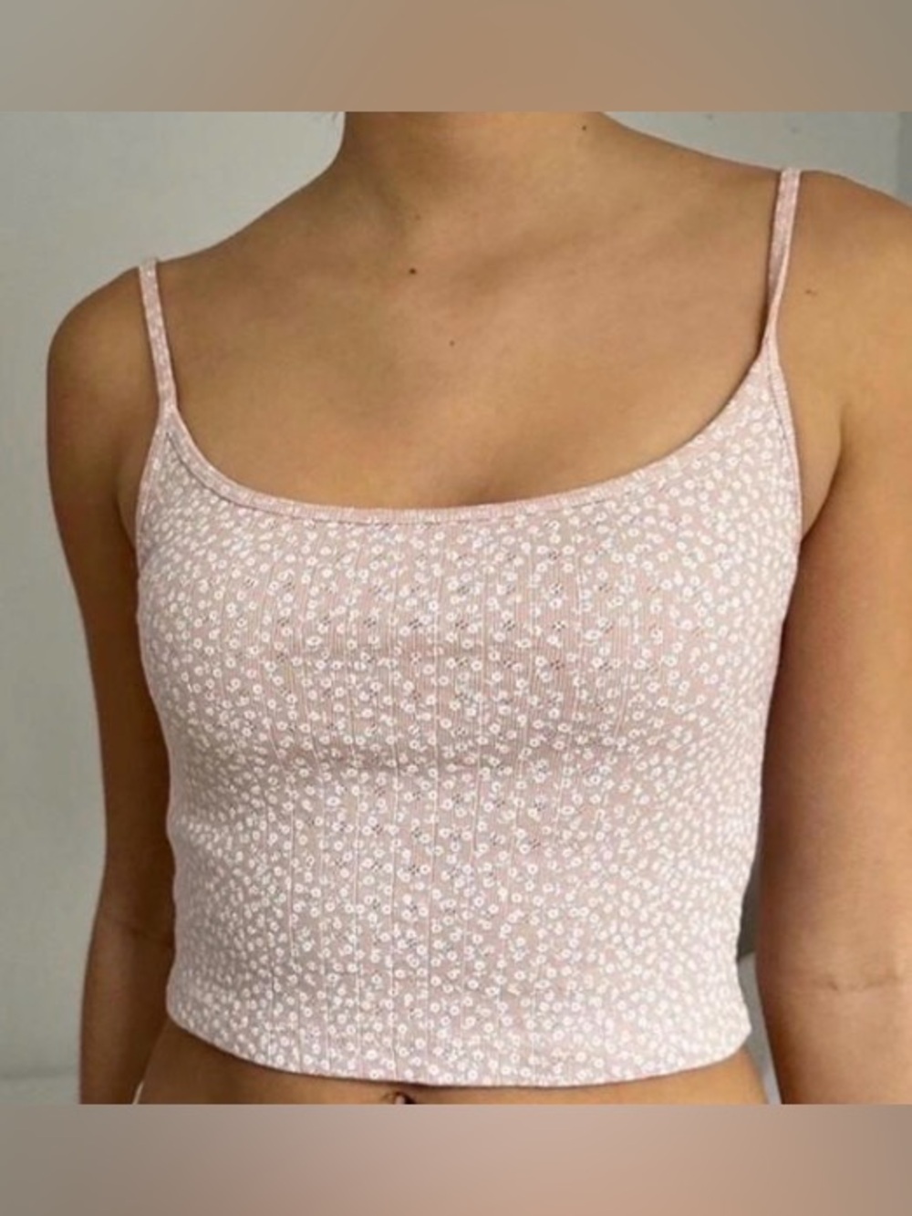Brandy Melville‎ Skylar Floral Crop Tank Pink Ribbed Coquette Cottagecore